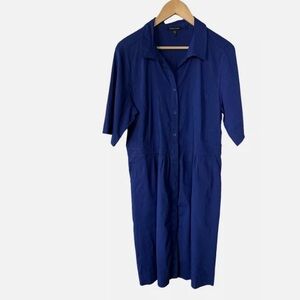 Eileen Fisher royal blue knee length shirt dress linen blend